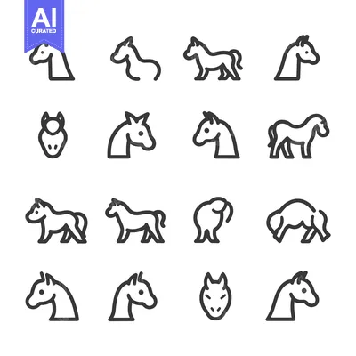 Popular premium asset: A Set of Sixteen Horse and Ox Line Icons