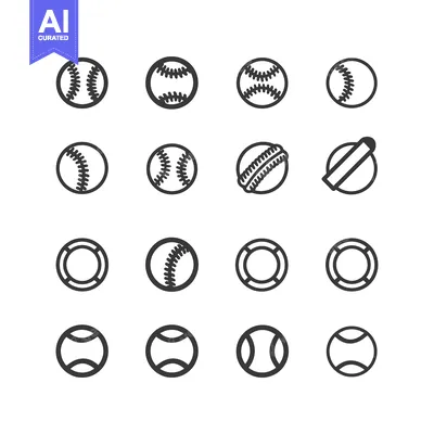 Aset premium populer: A Set of Sixteen Line Art Baseball and Tennis Ball Icons