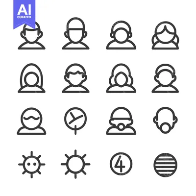 Aset desain premium: A Set of Sixteen Line Art Icons Depicting Various People and Symbols