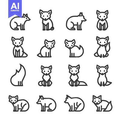 Aset desain premium: A Set of Sixteen Line Drawings Depicting a Fox in Various Poses
