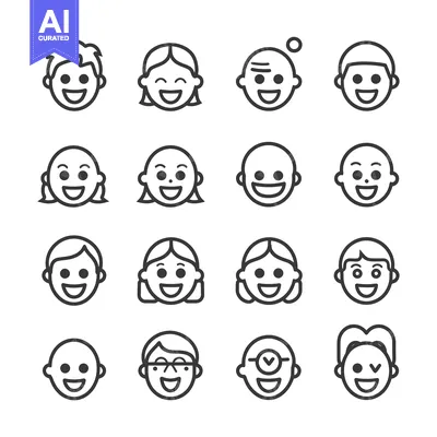 Popular premium asset: A Set of Sixteen Line Drawings Depicting Smiling Faces