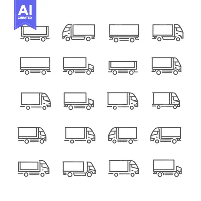 Premium design asset: A Set of Sixteen Line Drawings of Delivery Trucks