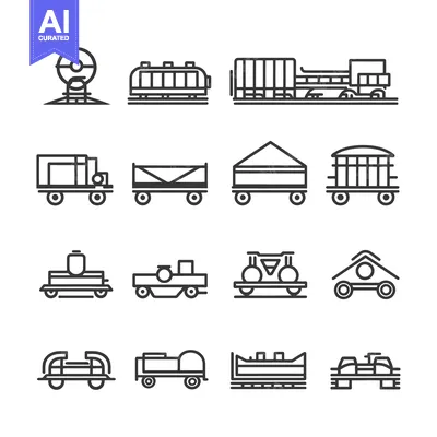 Premium design asset: A Set of Sixteen Line Drawings of Railway Cars