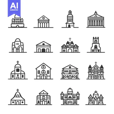 A Set of Sixteen Line Drawings of Various Church Buildings