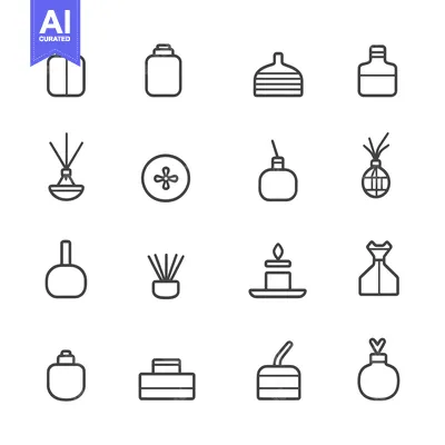 Aset premium populer: A Set of Sixteen Line Icons Depicting Various Fragrance Products
