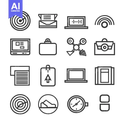 Aset desain premium: A Set of Sixteen Line Icons Depicting Various Objects and Concepts
