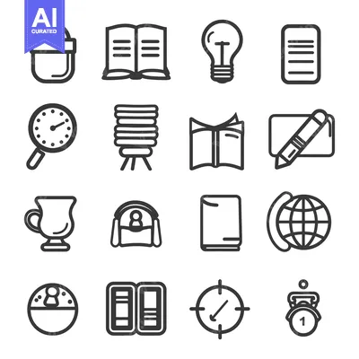 Aset desain premium: A Set of Sixteen Line Icons Related to Education and Learning
