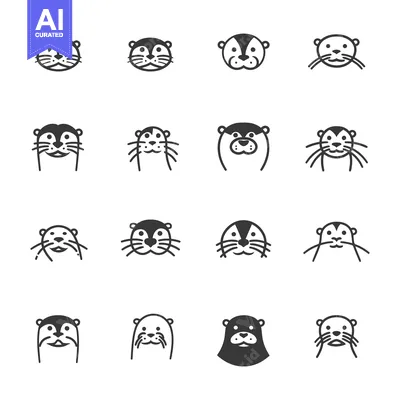 Premium design asset: A Set of Sixteen Otter Faces in Different Styles