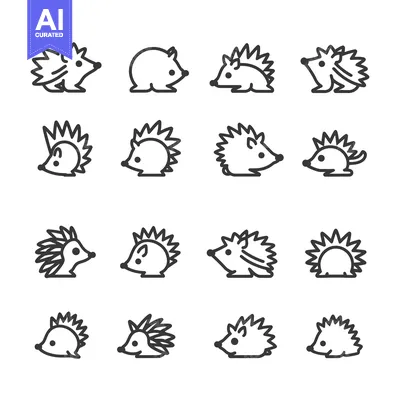 Popular premium asset: A Set of Sixteen Outline Hedgehog Illustrations in Various Poses