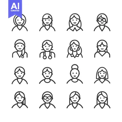 Aset desain premium: A Set of Sixteen Outline Icons Depicting Female Characters