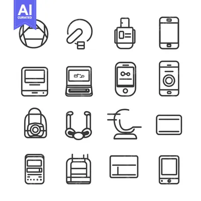 Aset premium populer: A Set of Sixteen Outline Icons of Modern Technologies