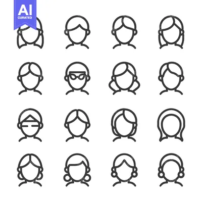 Popular premium asset: A Set of Sixteen Outline Illustrations Depicting Female Profiles with