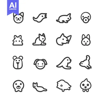 Aset desain premium: A Set of Sixteen Simple Animal Outline Icons