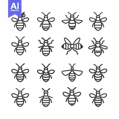 Popular premium asset: A Set of Sixteen Simple Black and White Bee Line Drawings
