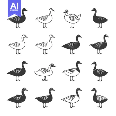 Premium design asset: A Set of Sixteen Simple Black and White Goose Illustrations