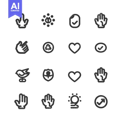 Aset premium populer: A Set of Sixteen Simple Black and White Icons Representing Various Con