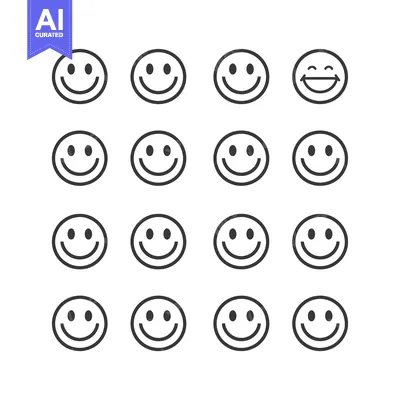 Popular premium asset: A Set of Sixteen Simple Black and White Smiley Face Emojis