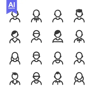 Aset premium populer: A set of sixteen simple black and white user icons