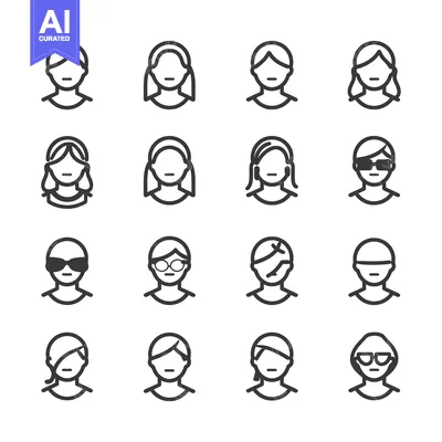 Aset desain premium: A Set of Sixteen Simple Line-Art Illustrations Depicting Different Fem