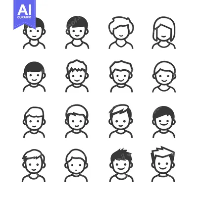 Aset premium populer: A Set of Sixteen Simple Male Profile Icons with Varying Hairstyles