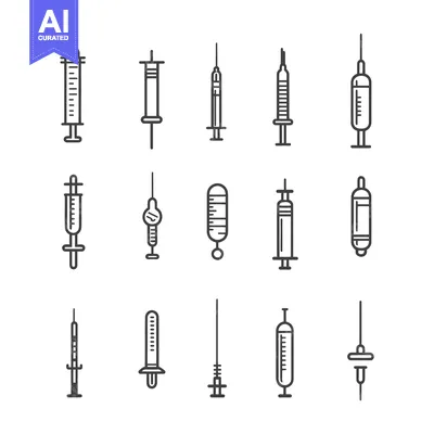 Premium design asset: A Set of Sixteen Simple Syringe Line Drawings
