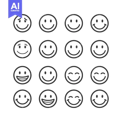 Aset desain premium: A Set of Sixteen Smiley Faces with Different Expressions