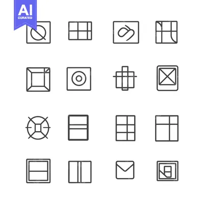 Aset desain premium: A Set of Sixteen Square-Shaped Line Icons
