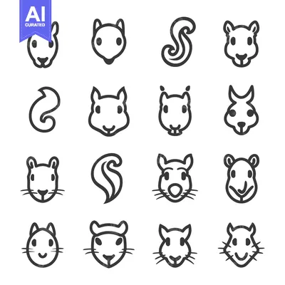 Popular premium asset: A Set of Sixteen Squirrel and Tail Icons in Black and White Outline
