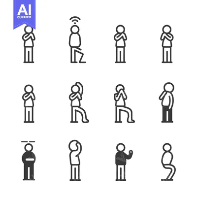Aset premium populer: A Set of Stick Figure Icons Depicting Various Human Poses