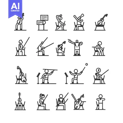 A Set of  Stick Figure Illustrations Depicting Orchestra Musicians