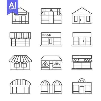 Aset desain premium: A Set of Store Building Line Icon Illustrations
