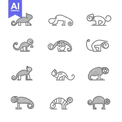 Aset premium populer: A Set of Stylized Chameleon Illustrations in Grey