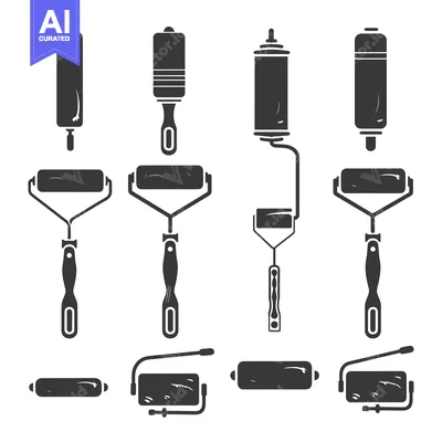 A Set of Ten Black and White Paint Roller Icons