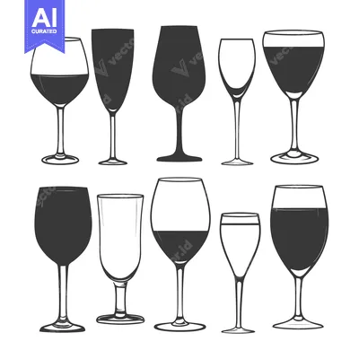 Premium design asset: A Set of Ten Wine Glasses in Various Styles and Fills