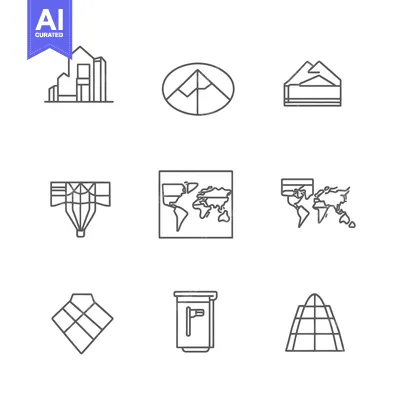 Aset desain premium: A Set of Travel and Destination Line Icons