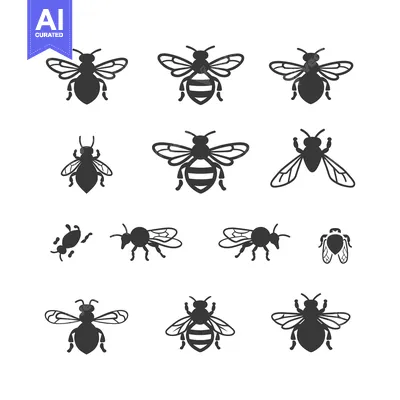 Aset premium populer: A Set of Twelve Bee Silhouettes in Various Poses
