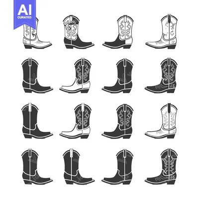 Aset premium populer: A Set of Twelve Black and White Cowboy Boots