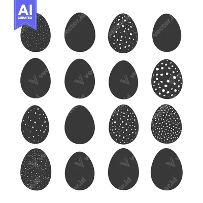 Aset desain premium: A Set of Twelve Black and White Easter Eggs with Various Patterns