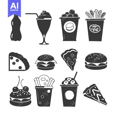 Popular premium asset: A Set of Twelve Black and White Fast Food Icons