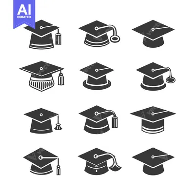 A Set of Twelve Black and White Graduation Caps