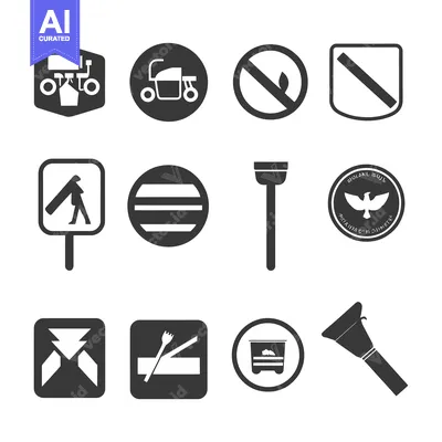 Aset premium populer: A Set of Twelve Black and White Icons Depicting Various Symbols