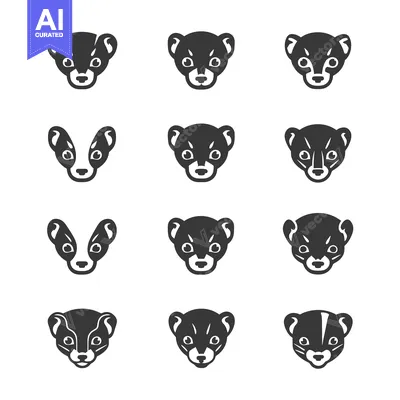 Popular premium asset: A set of twelve black and white illustrations of a weasel's head, feat