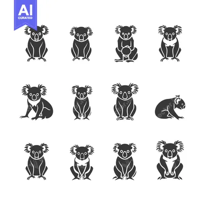 Aset premium populer: A Set of Twelve Black and White Koala Bear Silhouettes