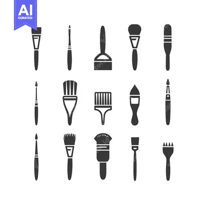 Aset desain premium: A Set of Twelve Black and White Paintbrush Icons