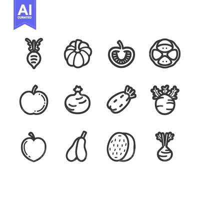 Aset premium populer: A Set of Twelve Black and White Vegetable Line Drawings