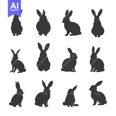 Aset premium populer: A Set of Twelve Bunny Silhouettes in Various Poses