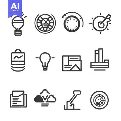 Aset desain premium: A Set of Twelve Business and Finance Line Icons