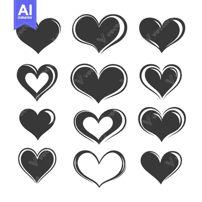 Aset premium populer: A Set of Twelve Different Styles of Black Hearts