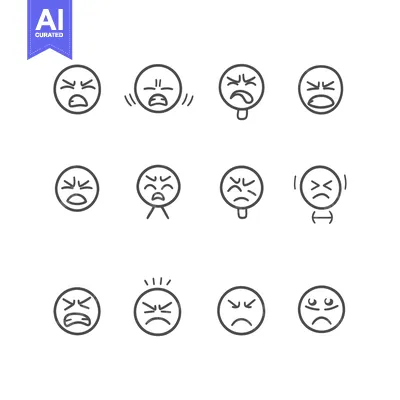 Aset desain premium: A Set of Twelve Hand-Drawn Angry Emojis with Different Expressions
