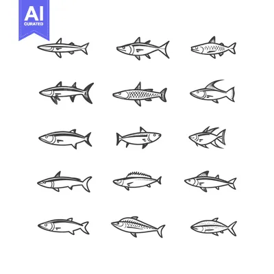 Aset desain premium: A Set of Twelve Hand-Drawn Fish Illustrations